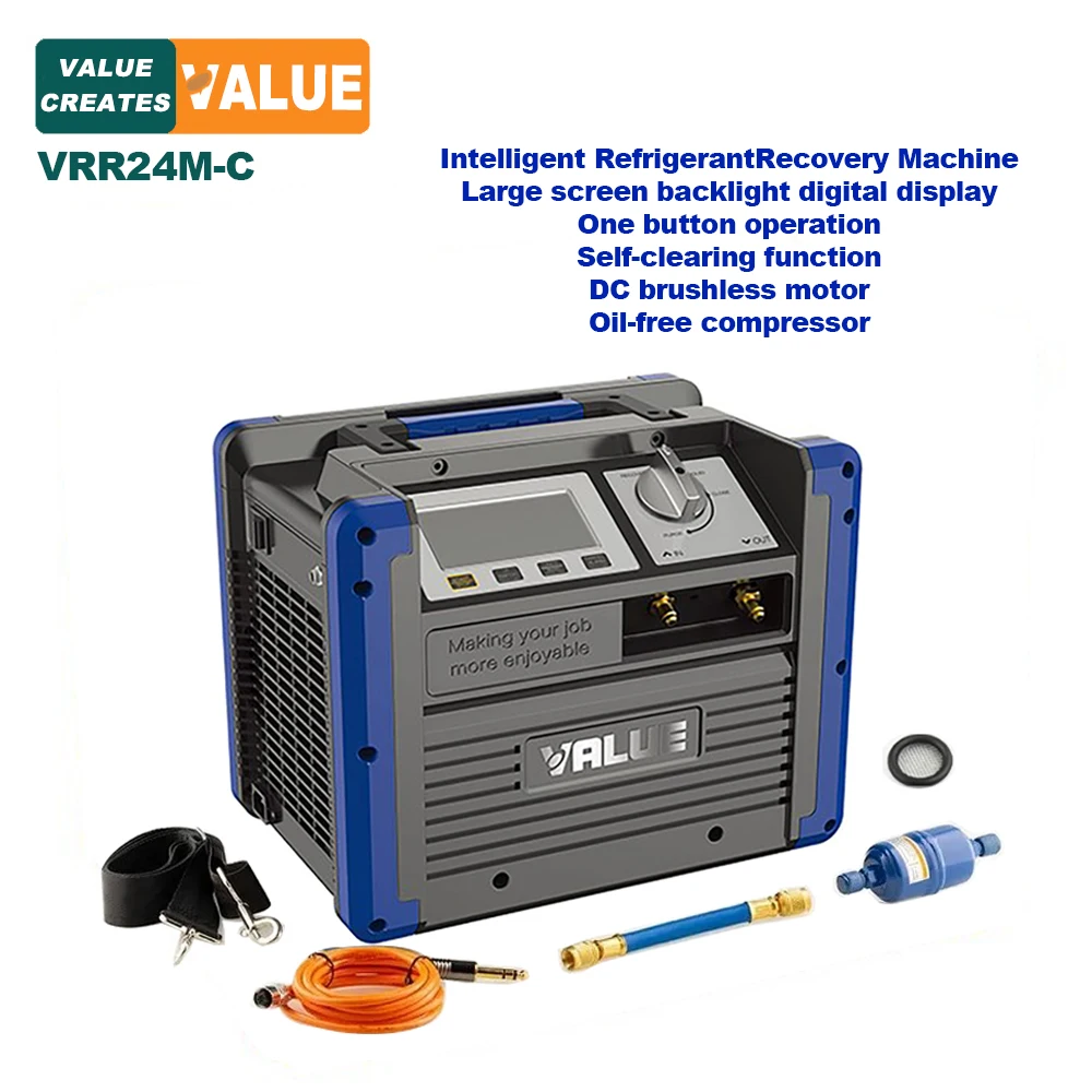 VALUE VRR24M-C Refrigerant Recovery Machine Digital Refrigerant Gas Recovery For 1234yf,R32,R22,R402A,R404A,R407A,R407B,R410A...