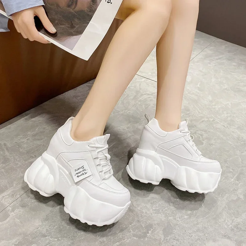 Maogu 2023 White Black Casual Shoes Ladies Vulcanized Shoe High Platform Leather Sneakers Woman Summer Women Chunky Sneaker 34