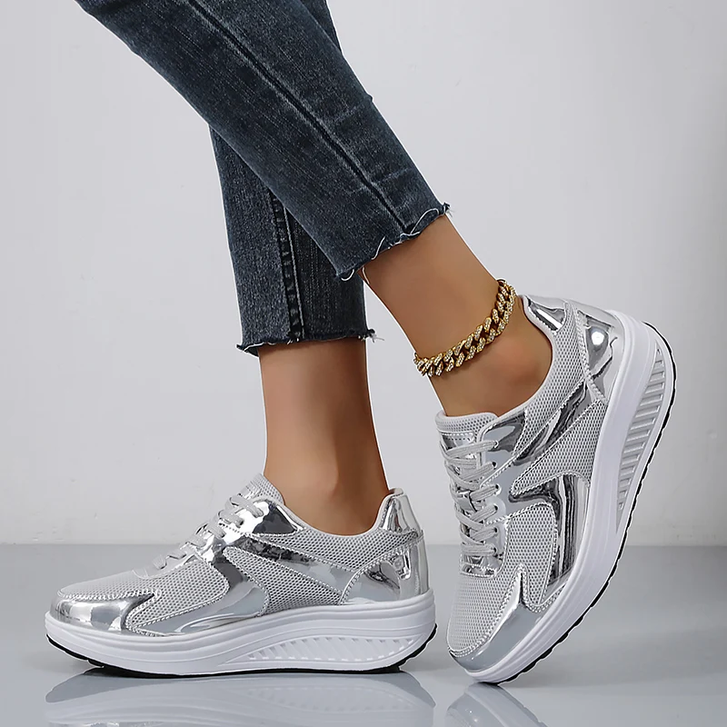 Estilo de luxo feminino esporte tênis corrida prata das mulheres tênis treinamento atlético tamanho grande 41 42 meninas rua cidade caminhada sapatos