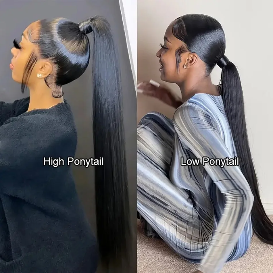 Capelli umani lisci brasiliani Remy Coda di cavallo Capelli umani Dritto Pasta magica Coda di cavallo Colore naturale Clip in un unico pezzo in posticci