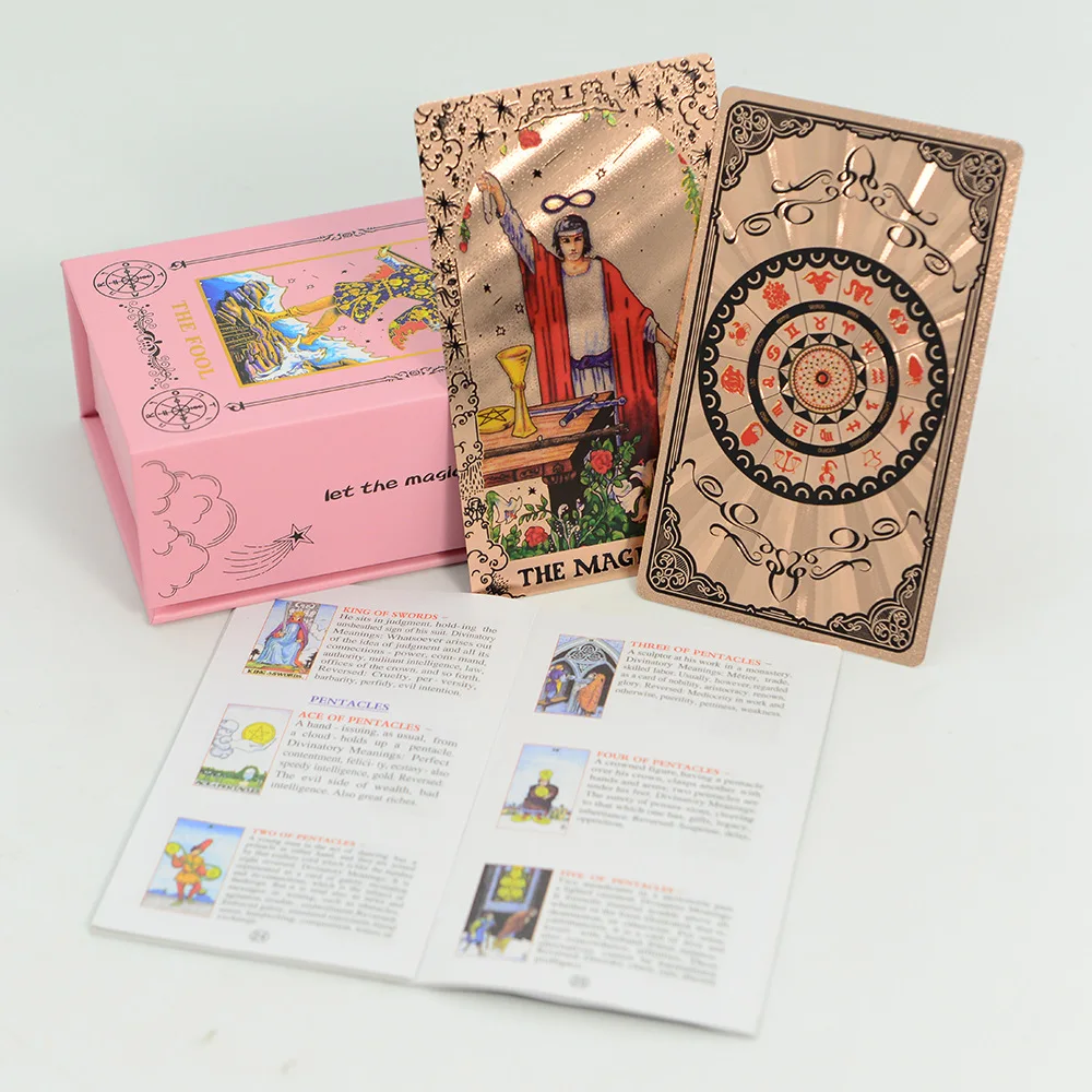 

Gold Foil Tarot Plastic Cards Rose Pink Oracle Waterproof Card Deck Mysterious Board Game Divination Cards