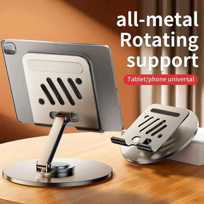 720 Rotate Aluminum Alloy Portable Tablet Holder For iPad Adjustable Folding Lazy Desktop Live Mobile Phone Stand Mount Suppor