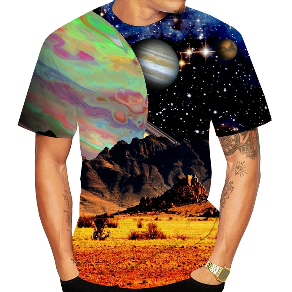 

Planetary Universe Print Summer Men's O-Neck T-shirt Casual Short Sleeve Oversized T Shirt Fashion Streetwear Trend Men Clothing