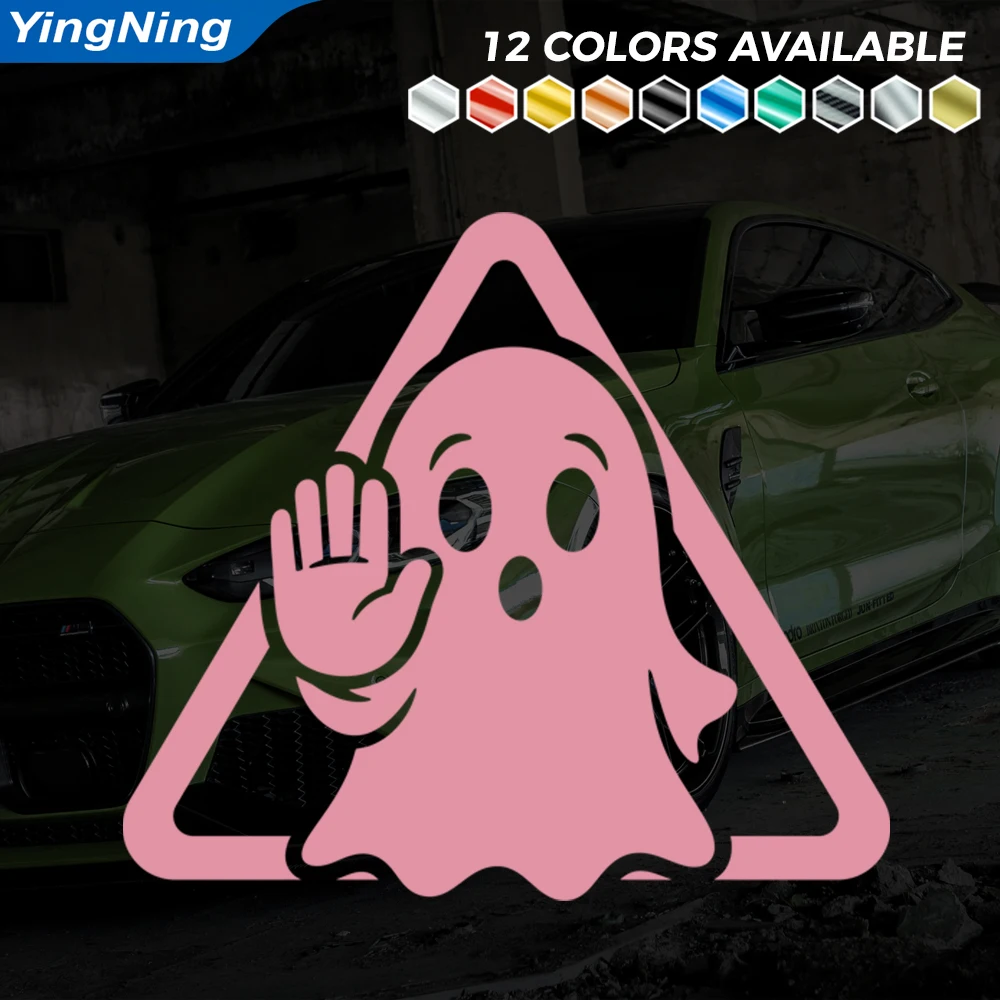 Funny Stop Ghost Car Decal Vinyl Sticker Waterproof Universal Auto Window Body Bumper Halloween Warning Sign Decoration Graphic