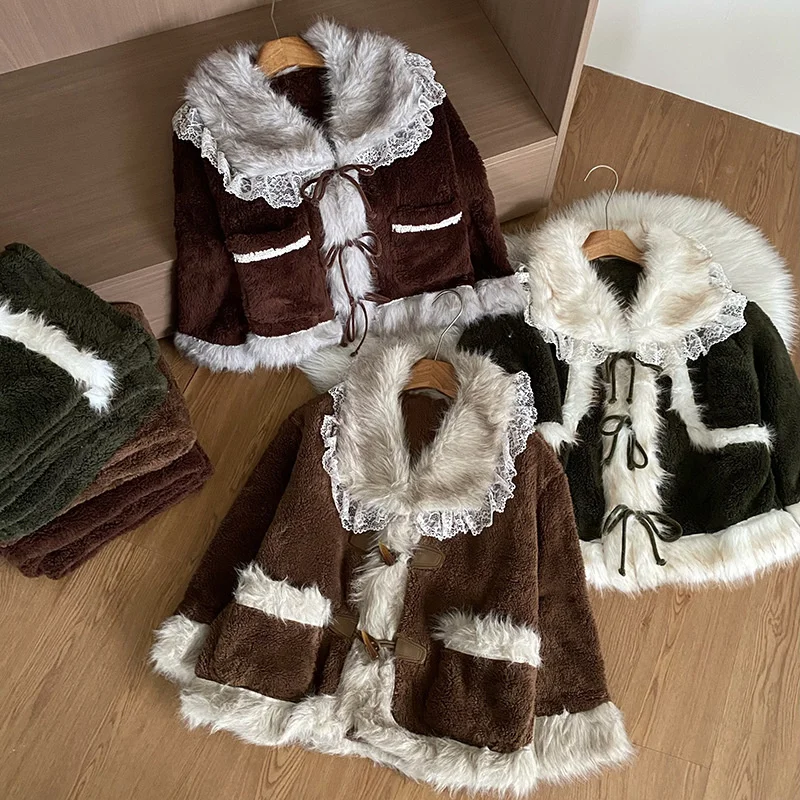 

Women Coat Top Winter Fashion Elegant Light Luxury Homewear Set Trendy Lace Trim Three-Piece Loungewear Loose Jacket Top New