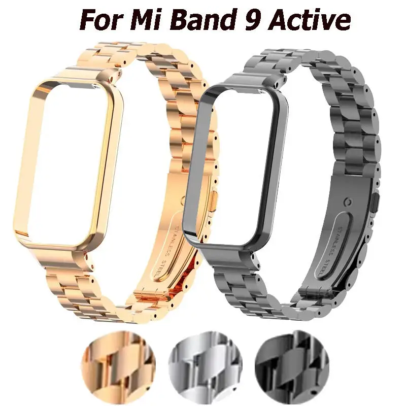 Edelstahlarmband mit Rahmen für Xiaomi Mi Band 9, aktives Metallarmband, verstellbares Armband für Mi Band 9 Active Correa