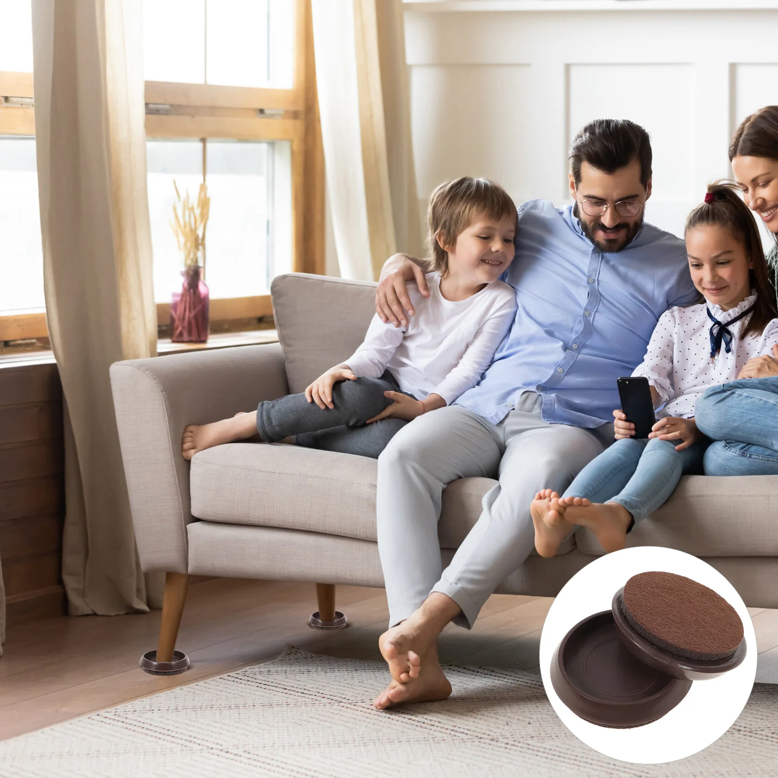 

10pcs Anti Slip Caster Cups Furniture Pads Floor Protectors Light Brown Round Felt Chair Leg Protectors Wheel Stoppers Hardwood