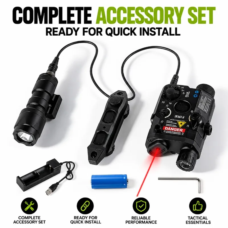 PEQ15‑Shaped Alloy Model Hobby Modification Accessory, Dual‑Color Red‑Green Beam,Light Unit with 3‑Mode Wired Remote Switch