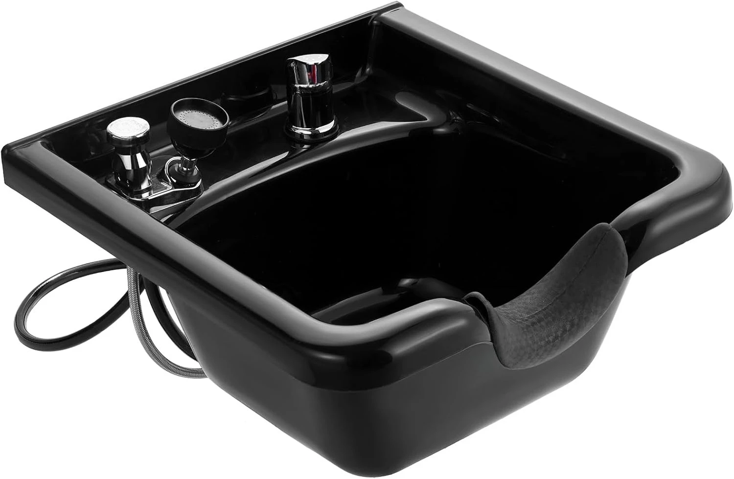 Shampoo Bowl Wall Mounted Plastic Hair Basin Sink with Faucet Vacuum Breaker Drain Hose Hair Trap Heavy Duty Backwash Salon Beauty Equipment Black