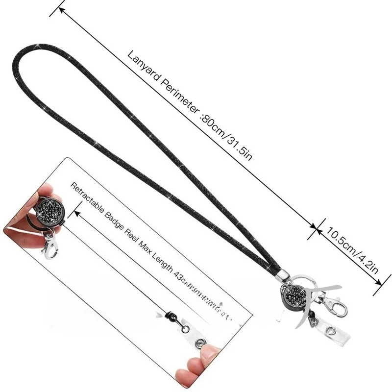 Fashion Bling Crystal Lanyard Cellphone Necklace Multi Color ID Card Lanyard Keyring Retractable Lanyard Phone Strap Key Holder