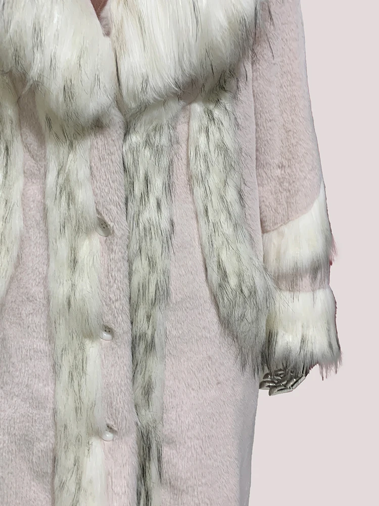 

Nerazzurri Autumn Winter Long Thick Warm Soft Hairy Patchwork Faux Fur Coat Women Elegant Luxury Fluffy Overcoat Runway Fashion