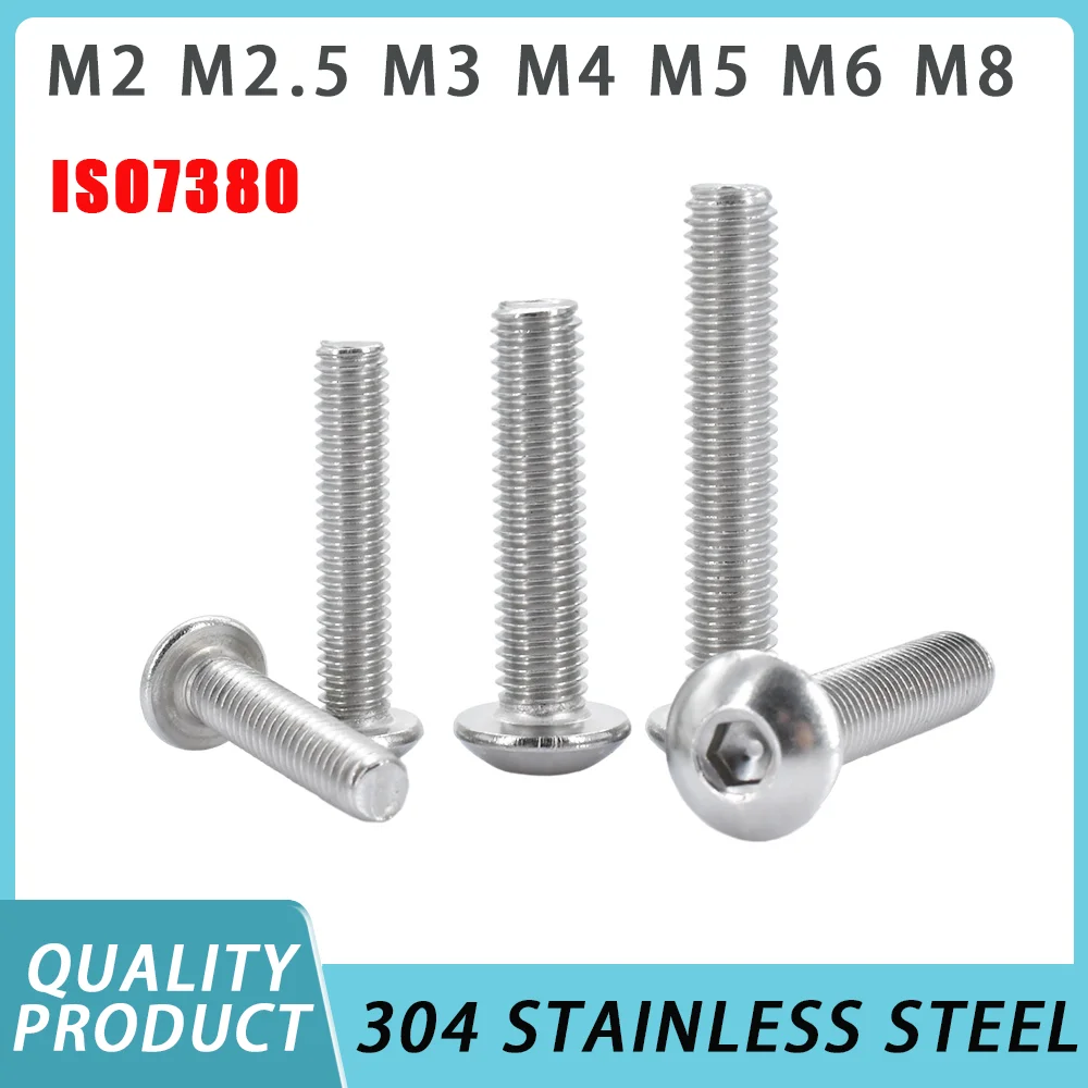 

ISO7380 304 A2 Round Stainless Steel Hex Socket Button Head Allen Bolt Screw M2 M2.5 M3 M4 M5 M6 M8 M10 Round Hexagon Screws