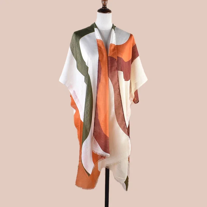 

Summer women's thin cardigan, simple and fashionable sun protection clothing, printed satin cotton and linen shawl, beach towel