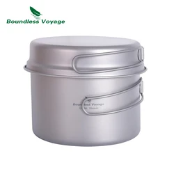 Boundless voyage panela de titânio e frigideira mochila com alças dobráveis portáteis kit de bagunça de acampamento conjunto de panelas ti2110c