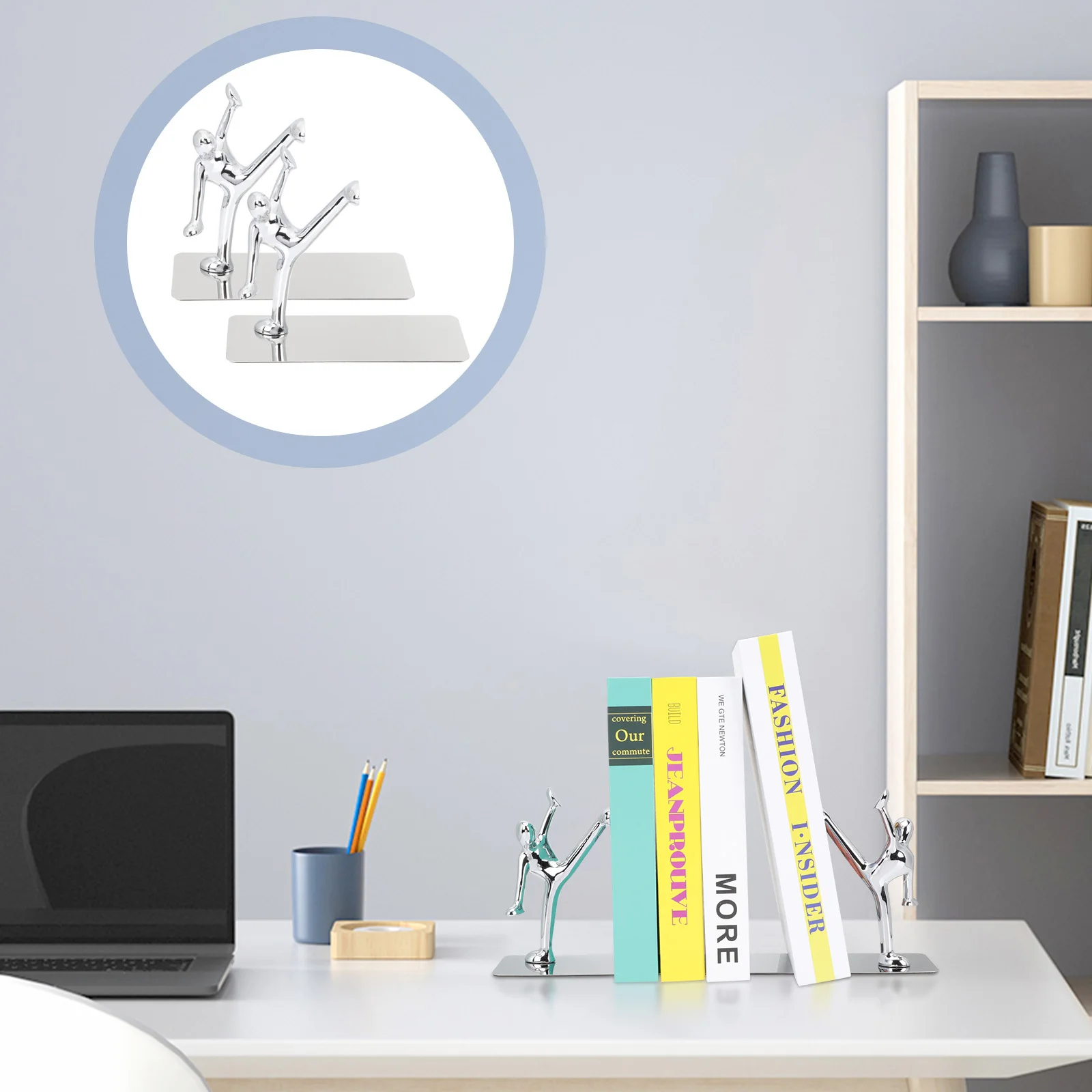 

1 Pair Metal Book End Heavy Duty Stainless Steel Flat Bottom For Office Home Decor Simple Bookstand Desktop Organizer Reusable