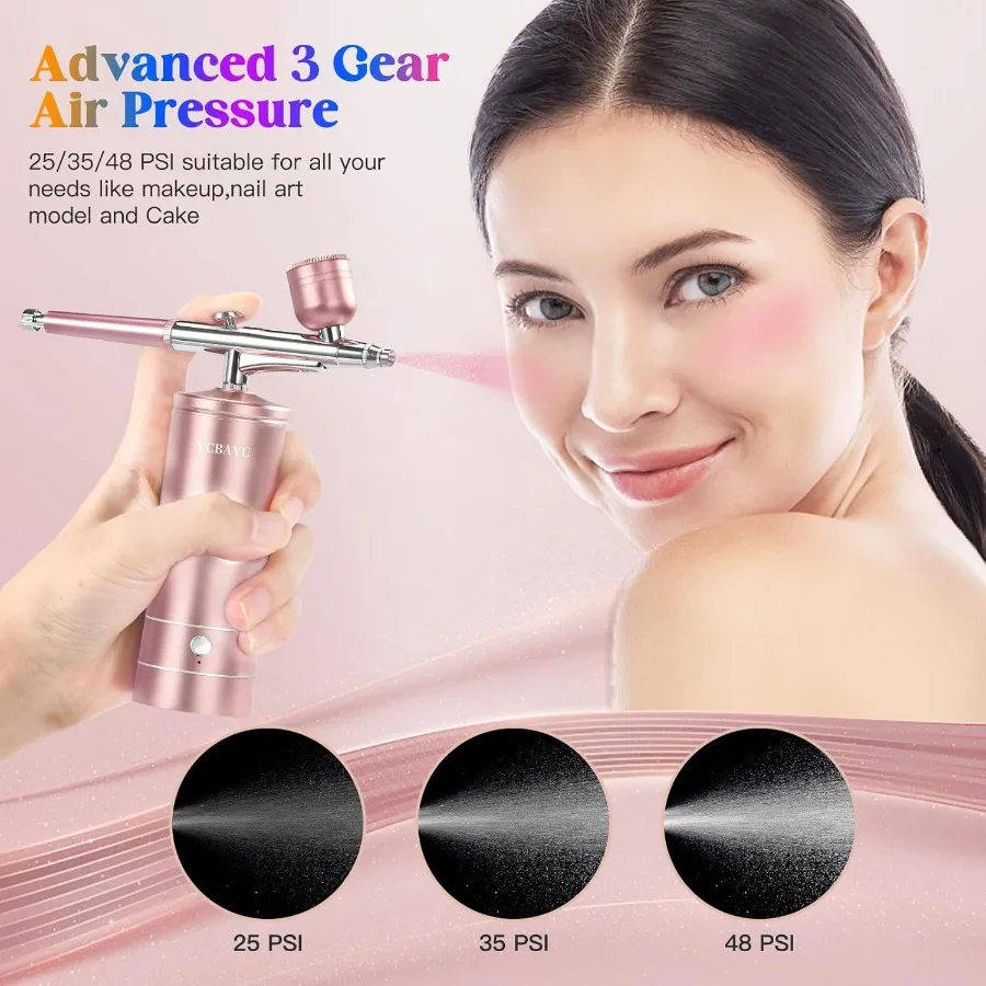 ชุดพ่นสีแอร์บรัชพร้อมคอมเพรสเซอร์ 48PSI แรงดันสูง ไม่ติดอุดตัน ชุดพ่นสีไร้สายแบบชาร์จไฟได้ หัวฉีดขนาด 0.3 มม. พร้อมอุปกรณ์ทำความสะอาด