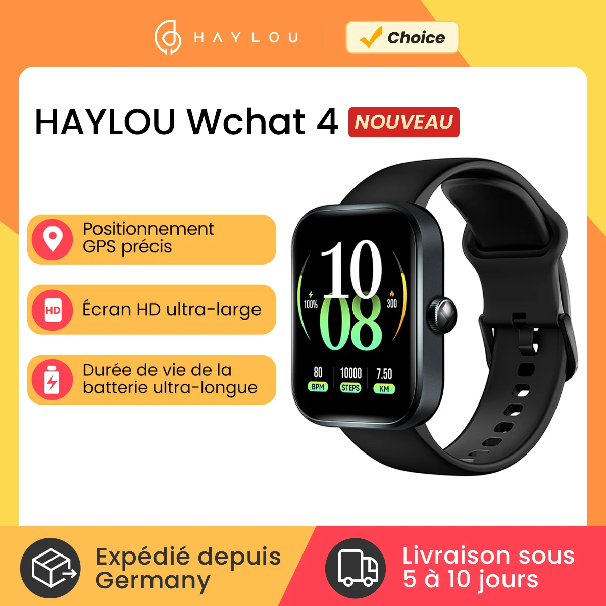 HAYLOU montre 4 GPS Smartwatch 1.93 ''écran HD Bluetooth appel téléphonique surveillance de la santé IP68 étanche montre de Sport intelligente