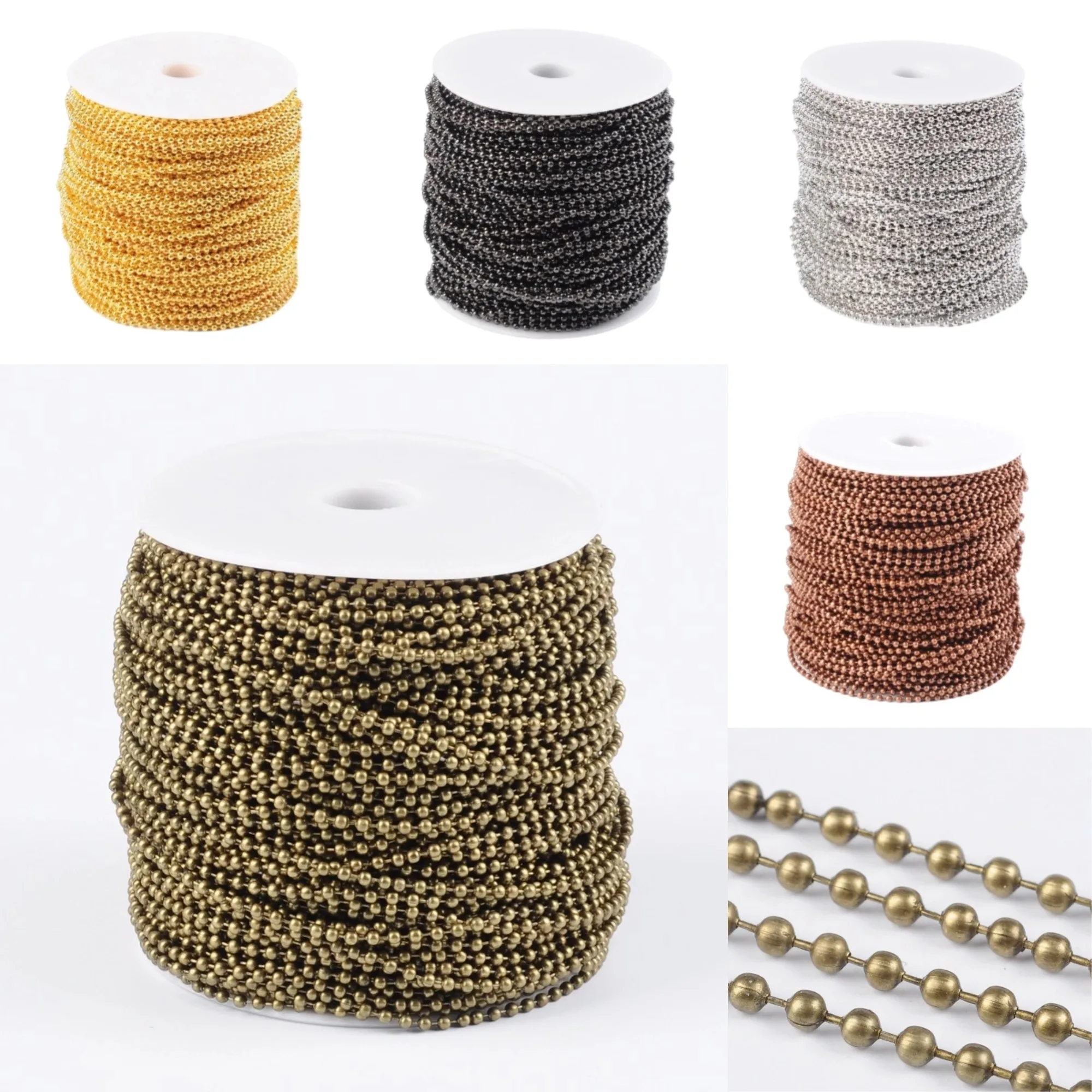 

100M/Roll Iron Antique Bronze Ball Bead Chains Metal Jewelry Chains for DIY Necklaces Jewelry Making Supplies Bead: 2.4mm