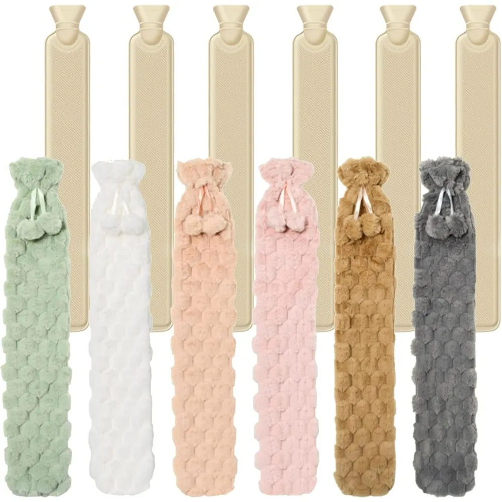 

6 упаковок длинной бутылки с горячей водой с крышкой 2-литровый резиновый мешок для горячей воды для облегчения боли при менструальных спазмах с роскошным фа