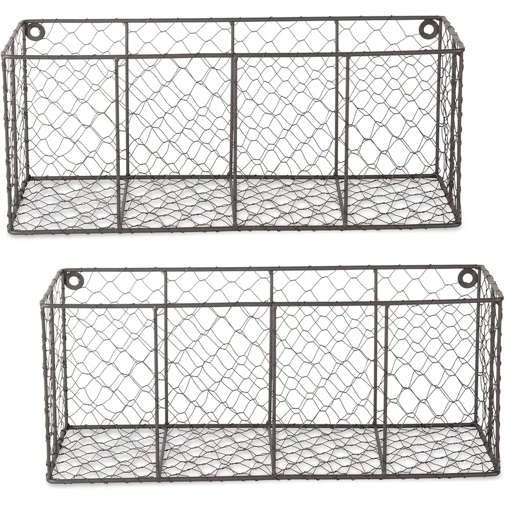 

Set of 2 Vintage Wire Wall Baskets Rustic Farmhouse Storage Baskets with Mounting Hardware Kitchen Garage Decor