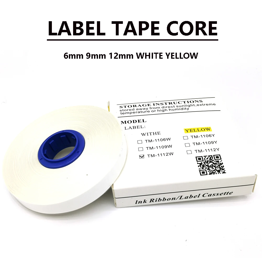 DRVXIN (compatible) Tape Label Core, TM-1106W/Y TM-1109W/Y TM-1112W/Y White Yellow 30m, Used for Tube Printer MK2600, MK2100