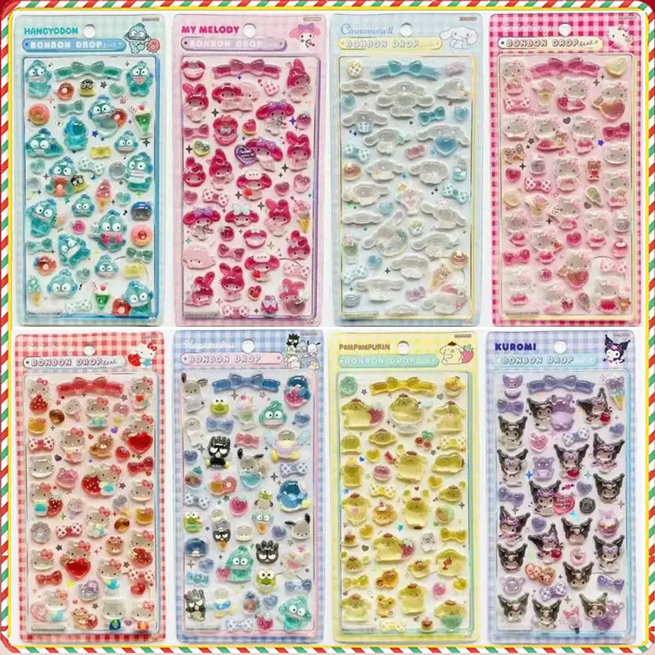 **Sanrio Anime Cinnamoroll Hellokitty Kuromi Cinnamoroll Hangyodon 3D Jelly Sticker Crystal Clear Decorative Phone Case DIY Toy