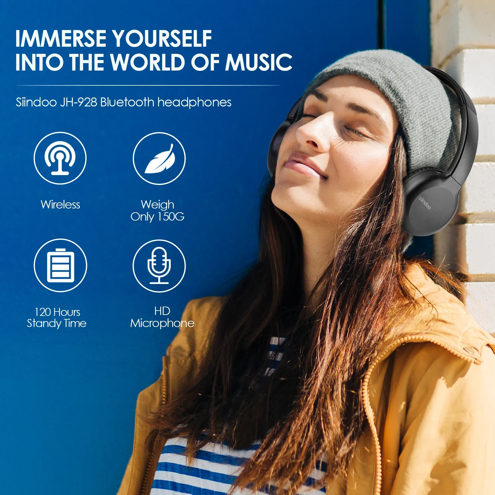 Siindoo JH-928 Wireless Bluetooth Headphones Stereo Music Earphones Super Bass With Micphone For Adult Kids lowest price New