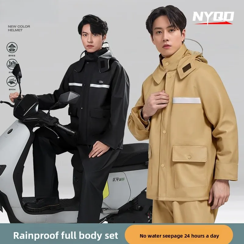 Heavy Rainproof Thickened Motorcycle Raincoat Set, Men's Long-style Design, Full-body Waterproof for Adult Riders