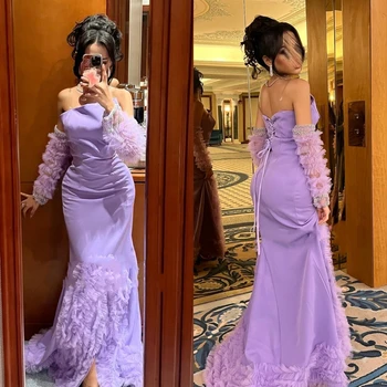 Dostosowane Nowoczesny styl Bez ramiączek Syrena / Syrena Koraliki Cekinowy tiul Do podłogi Satyna Sukienki na zamówienie Okazje Wieczorowe