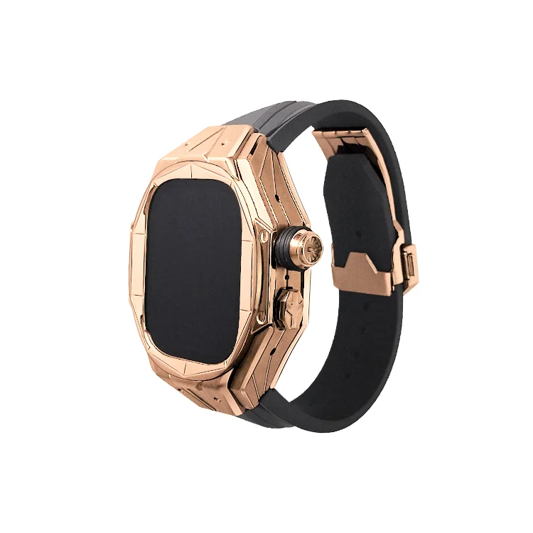 High-End Fluoro Rubber Strap Double Color With Titanium Alloy Real Gold Plated Modification Kit 49MM For Apple Watch Case