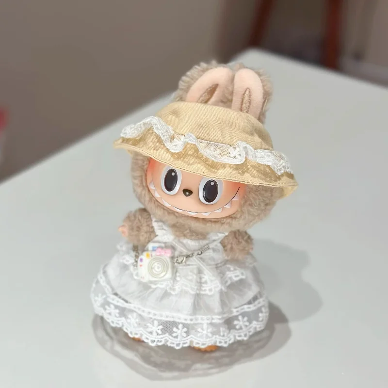 Poppenkleertjes voor Labubu V1 V2 V3 Schattige pop aankleedaccessoires Set Zonnehoed Witte kanten jurk Set Perifere decoratie Speelgoedgeschenken