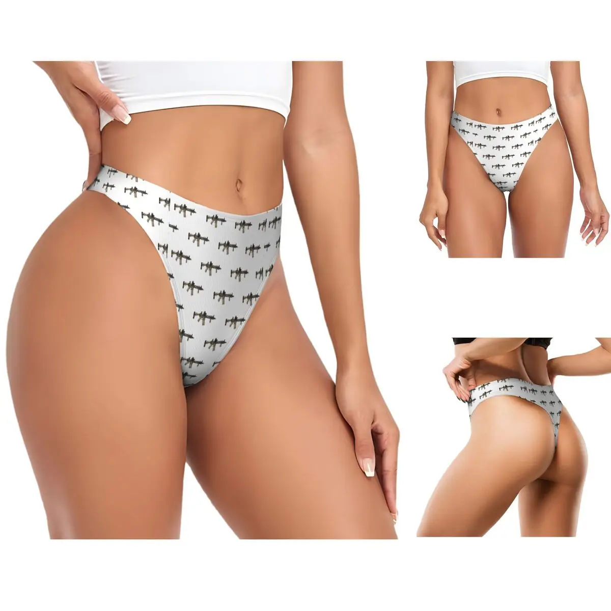 cueca-g-string-feminina-personalizada-ar-15-tan-camo-branca-respiravel-elastica-e-confortavel
