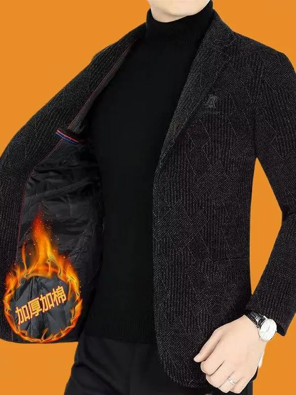 

Autumn Winter Thiened Warm Comfortable Cotton Casual Dad Sle Long Sve Men's Suit Jaet Versatile Faionable Urban Wear