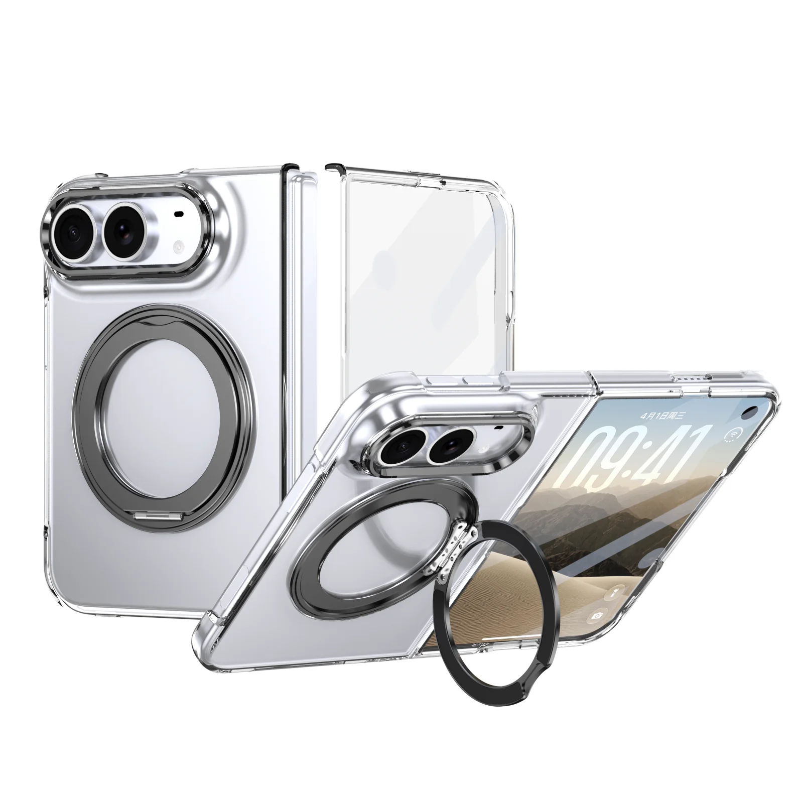 For iPhone Duo Case Transparent Magnetic Rotating Holder With Tempered Film Shockproof Back Cover Accessories For iPhone Ultra