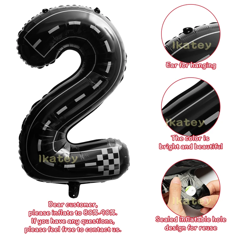 8 pçs monstro caminhão balões kit para crianças 2nd aniversário quadriculado estrela folha balões número 2 duas decorações de festa rápida fãs corrida