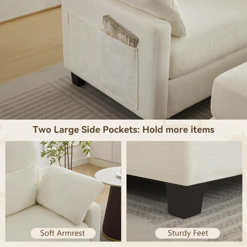 صالة تشيس كبيرة الحجم مع كرسي قراءة أبيض داخلي عثماني أريكة سرير كرسي مريح منجد من الشنيل للمعيشة #4