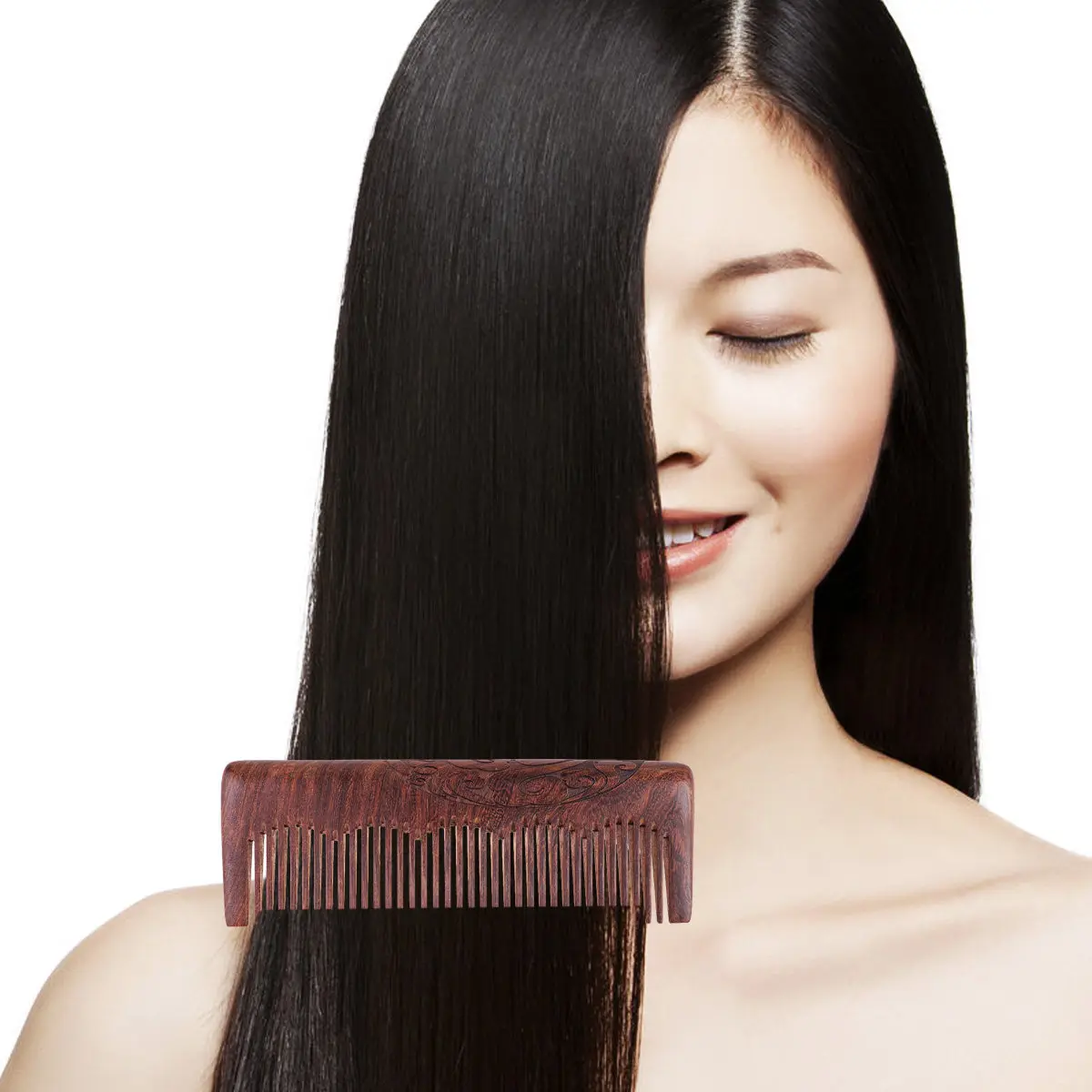 1Pcs Sandalwood Wooden Hair Comb Smooth Close Teeth Massage Scalp Comb for Women Reduce Hair Loss Dandruff Headache