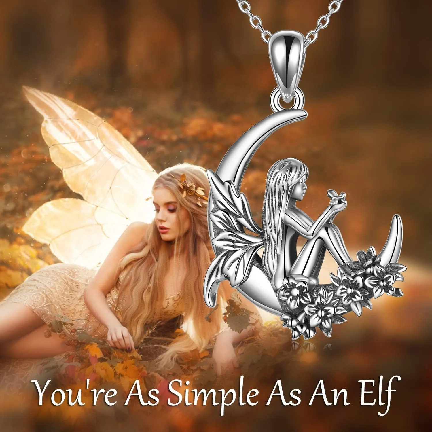 Enchanted Mystical Forest Elf Crescent Moon Alloy Pendant Necklace Delicate Whimsical Jewelry,Stylish Accessory for Daily Wear