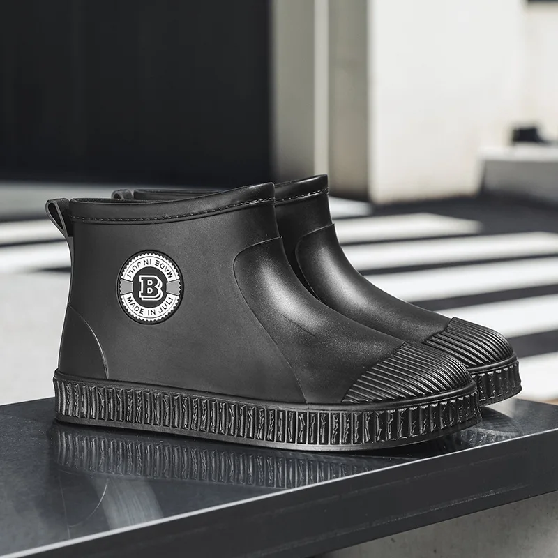 Fashion Men Rain Boots Rubber Shoes Waterproof Women Work Booties Winter Plus Cotton Slip on Unisex Ankle Boots Bottes De Pluie
