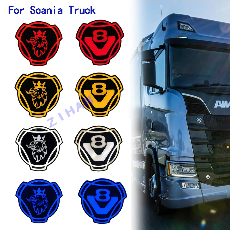 1x V8 Logo Fit For Scania Truck Custom Front Grill Grille Emblem Badge With White 24V LED Light