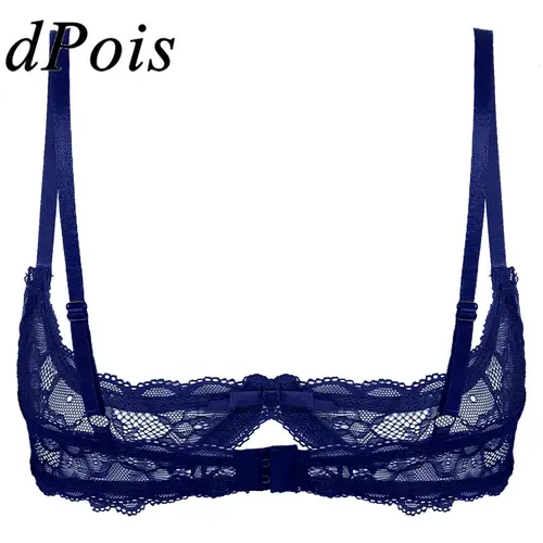 Imagen 1 del producto Lencería Sexy transparente para mujer, Top con sujetador de encaje transparente, 1/4 tazas, tirantes finos ajustables, sujetadores push-up con aros