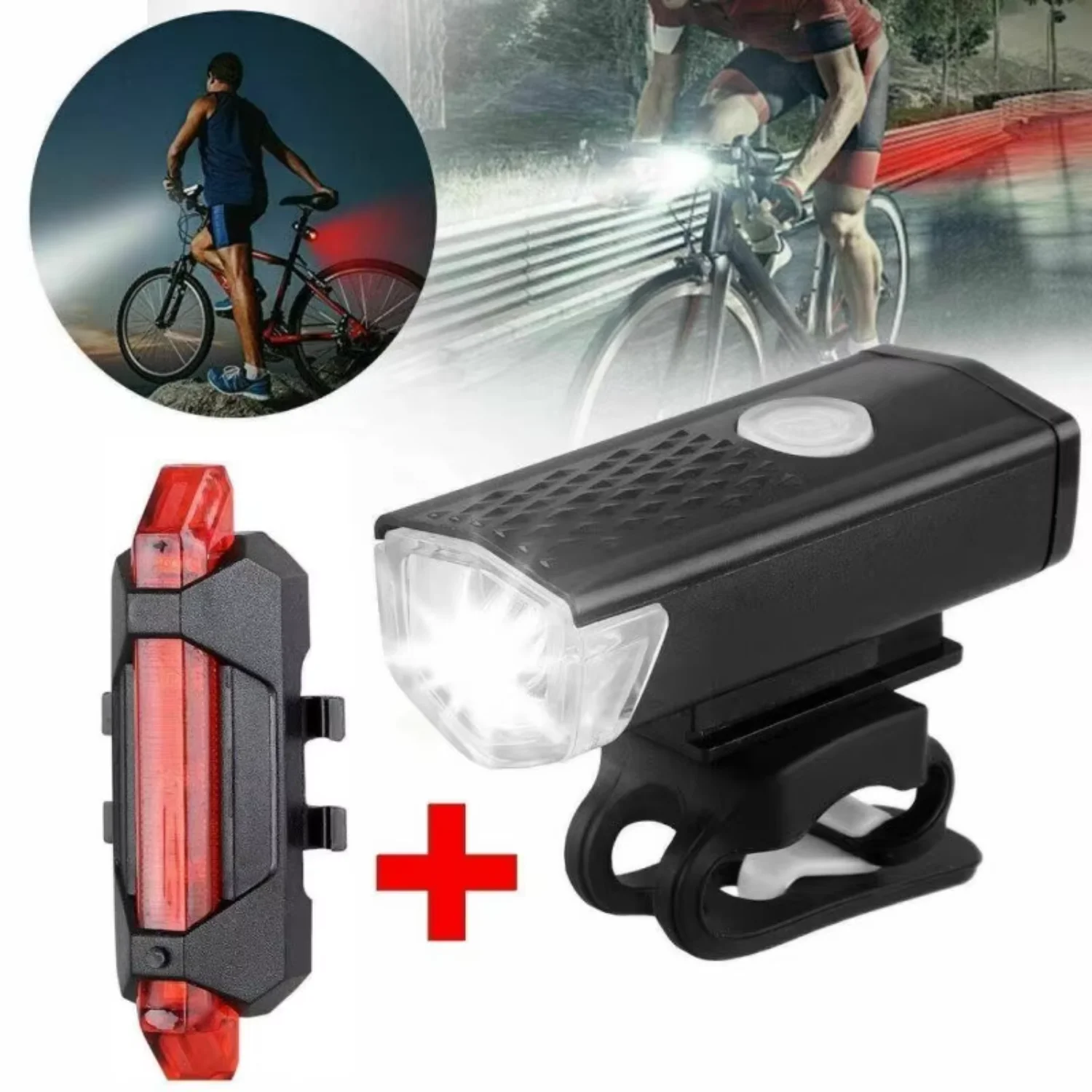 

USB Rechargeable Bike Light Set Front Light with Taillight Easy to Install 3 Modes Bicycle Accessories the Bicycle