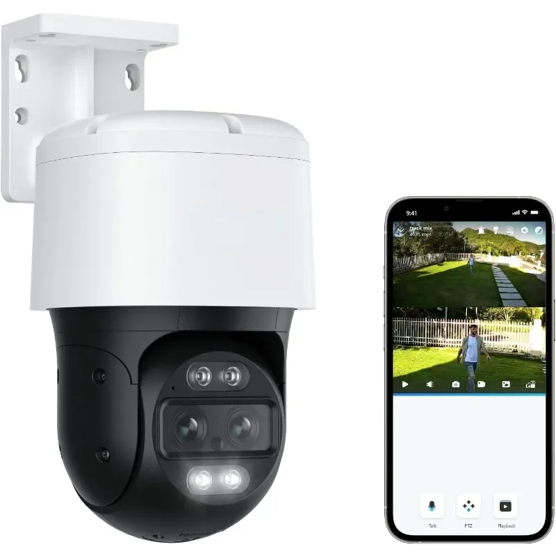 IP PoE 360 Camera with Dual-Lens, Auto 6X Hybrid Zoomed Tracking, 355 Pan & 90 Tilt, Outdoor Surveillance, AI Detection