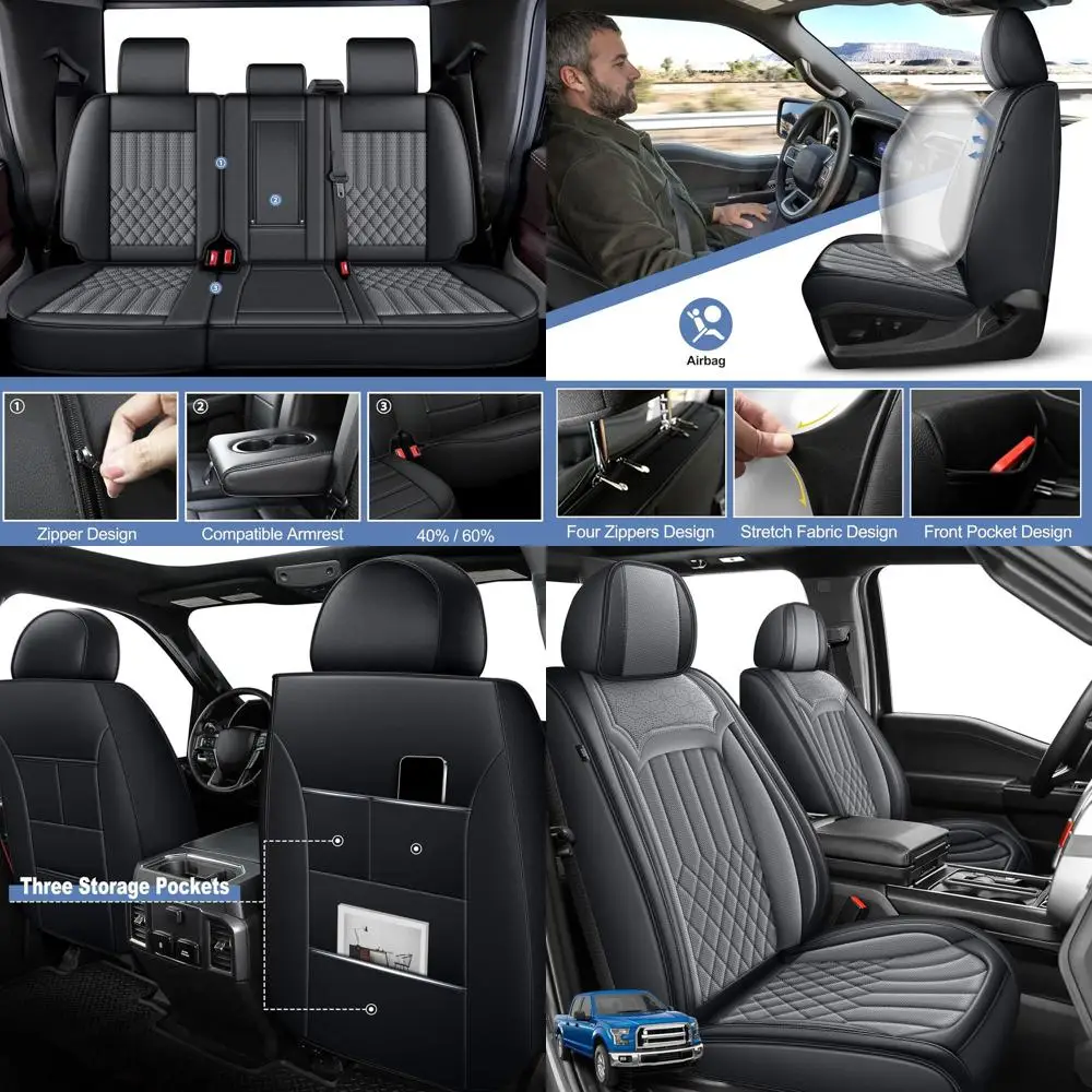 

Seat Covers Fit for Ford F150 2009-2024 2025 2026 - F250/F350/F450 2017-2024 2025 2026 Full Set Faux Leather Waterproof Truck Ca