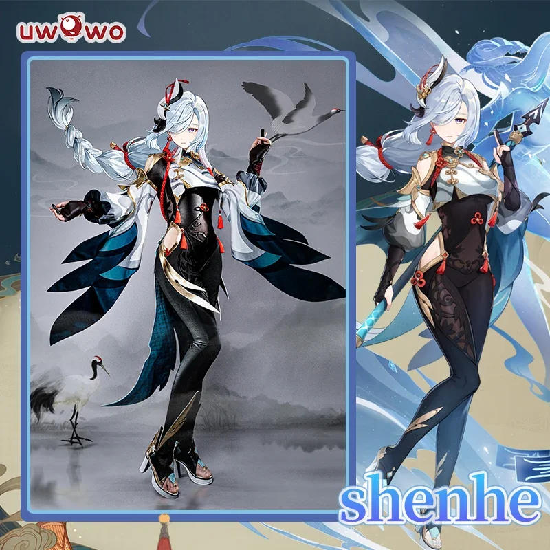 In Stock UWOWO Shenhe Cosplay Costume Game Genshin Impact Cosplay Liyue Cryo Shen He Halloween Christmas Costume Outfits