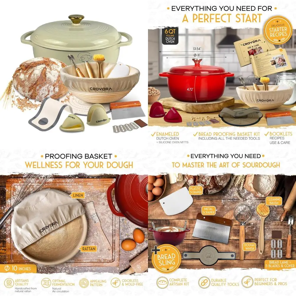 

Enameled Cast Iron Dutch Oven 6 QT - Perfect for Bread Baking, Including Sourdough Supplies and Banneton Proofing Basket