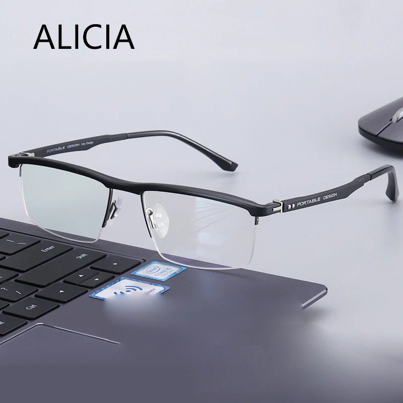 

ALICIA Men Big Size Eyewear New Fashion Half Frame Ultra Light Alloy Optical Prescription Glasses Frames Man Women