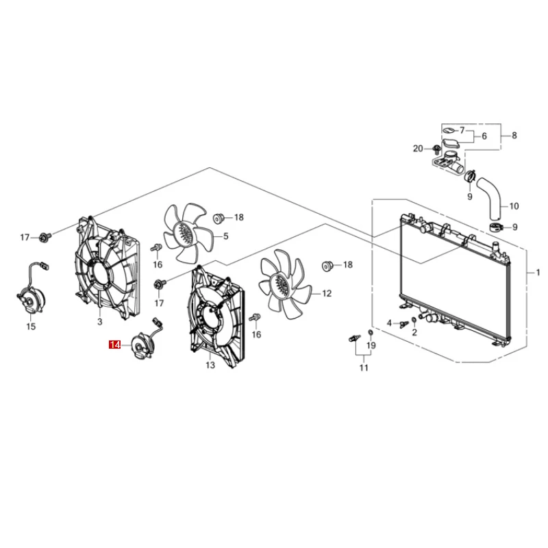 e:NP1 E:NP1 RM7 RM8 RS1 RS2 RU1 RU5 مكيف الهواء مكثف مكثف مروحة إلكترونية محرك جسم السيارة مكثف مروحة إلكترونية