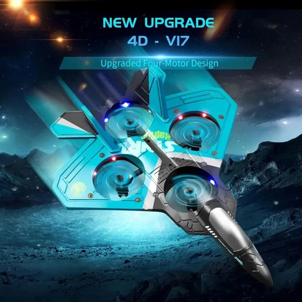 Avión RC acrobático Jet Fighter V17 modelo 2025 con conectividad de 2,4 GHz, baterías duales y 360 °   Capacidad de giro