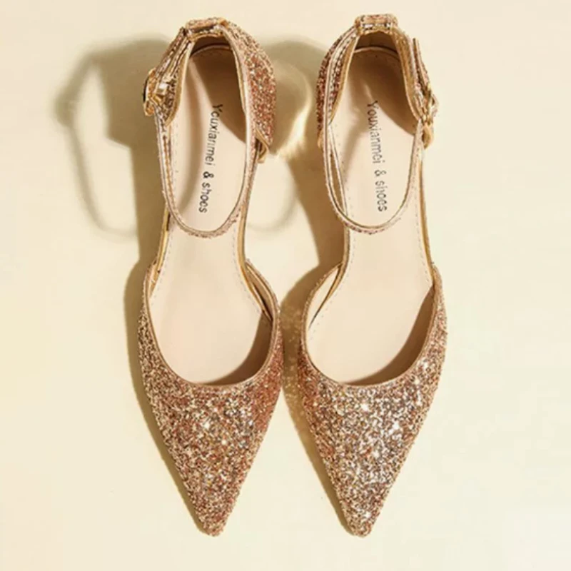 Women Rhinestone High Heels Sandals Cross-Tied Buckle Straps Heeled Shoes Woman Crystal Party Wedding Pumps Glitter Footwears